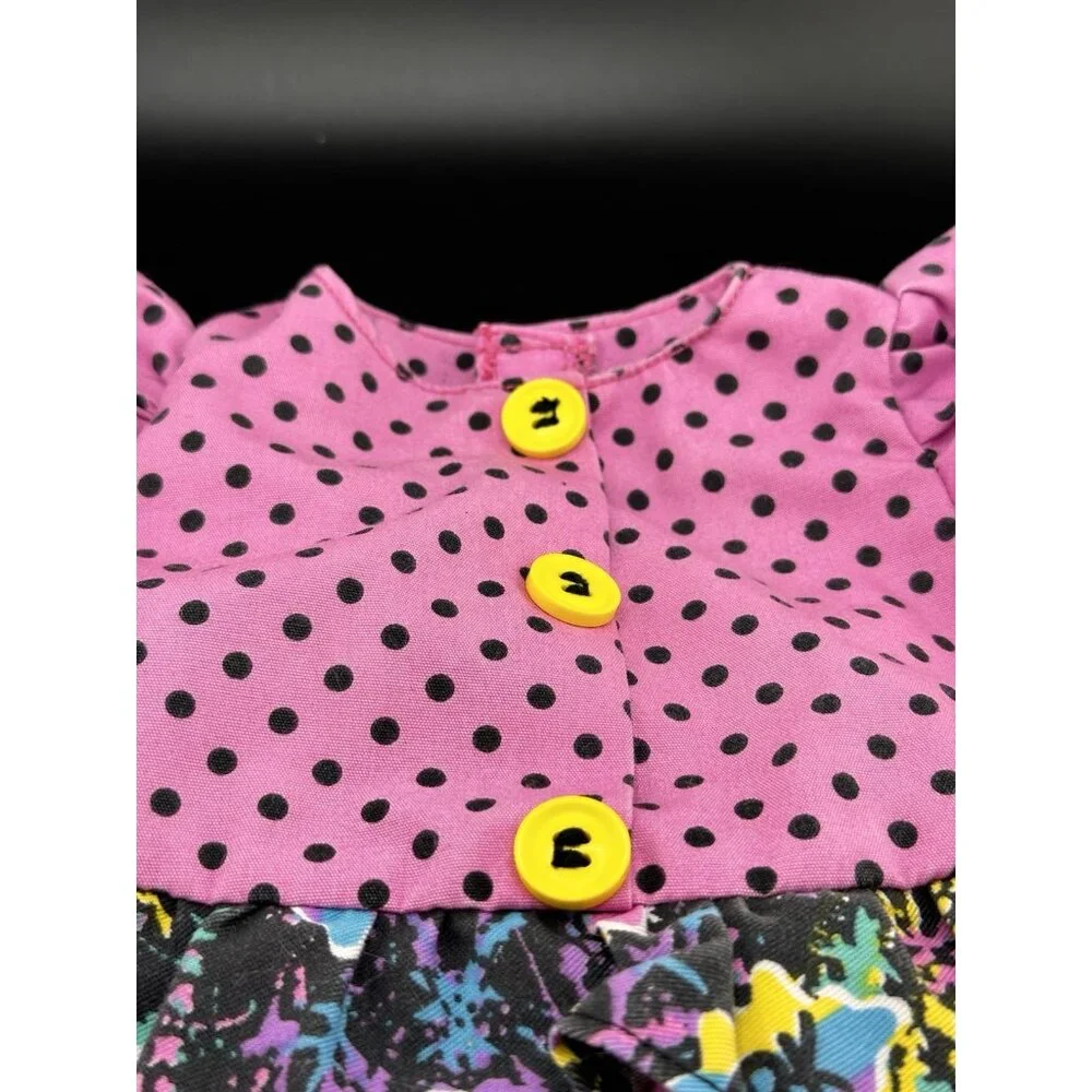 Vtg Cabbage Patch Kids Doll Designer Line Pink Polka‎ Dot Dress Transitional